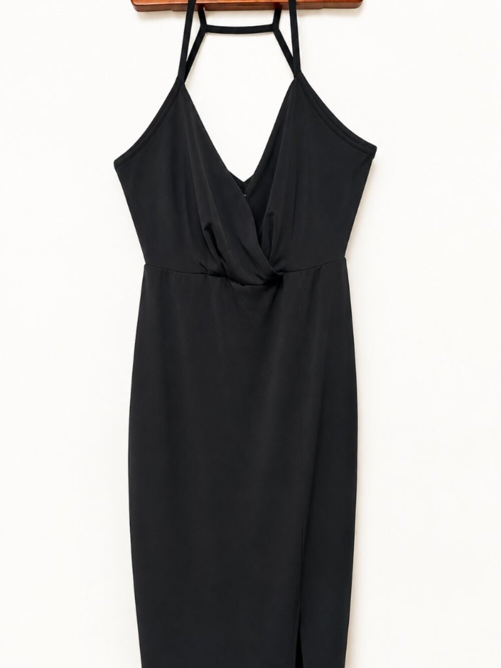 BCBGeneration Black Halter Midi Dress Twist Front Slit Dress XXS NWOT